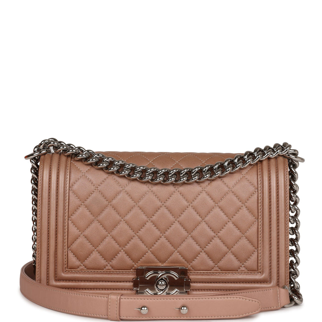 Pre-owned Chanel Medium Boy Bag Metallic Rose Gold Lambskin Silver Har –  Madison Avenue Couture