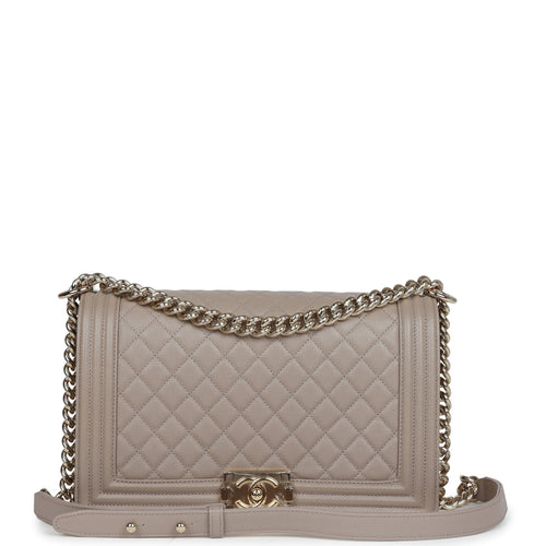 Chanel Medium Boy Bag Grey Quilted Caviar Light Gold Hardware
