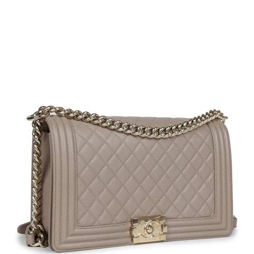 Chanel Medium Boy Bag Grey Quilted Caviar Light Gold Hardware