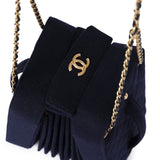 Chanel Paris-Hamburg Accordion Bag Quilted Navy Blue Wool Aged Gold Hardware