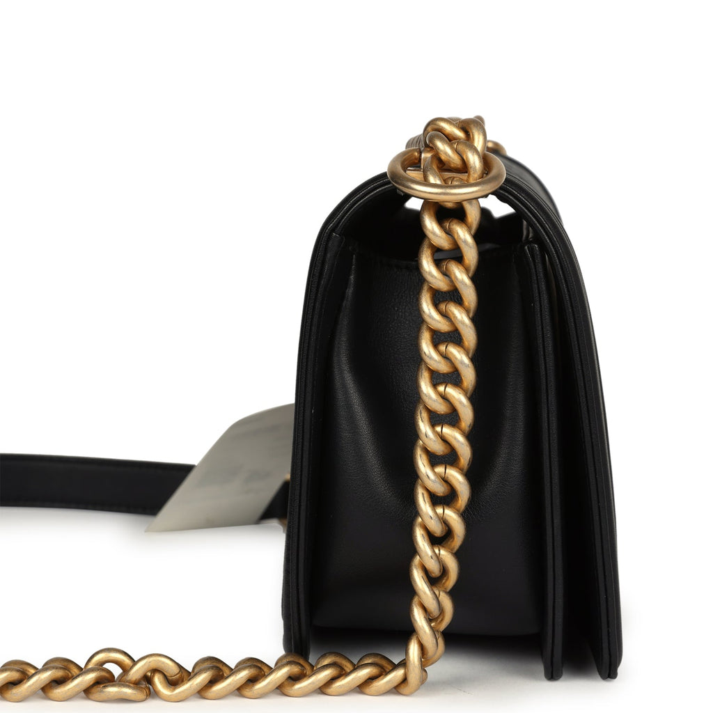 Chanel Medium Boy Bag Black Lambskin Antique Gold Hardware
