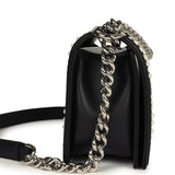 Chanel Medium Boy Bag Black Pearl Chevron Calfskin Silver Hardware