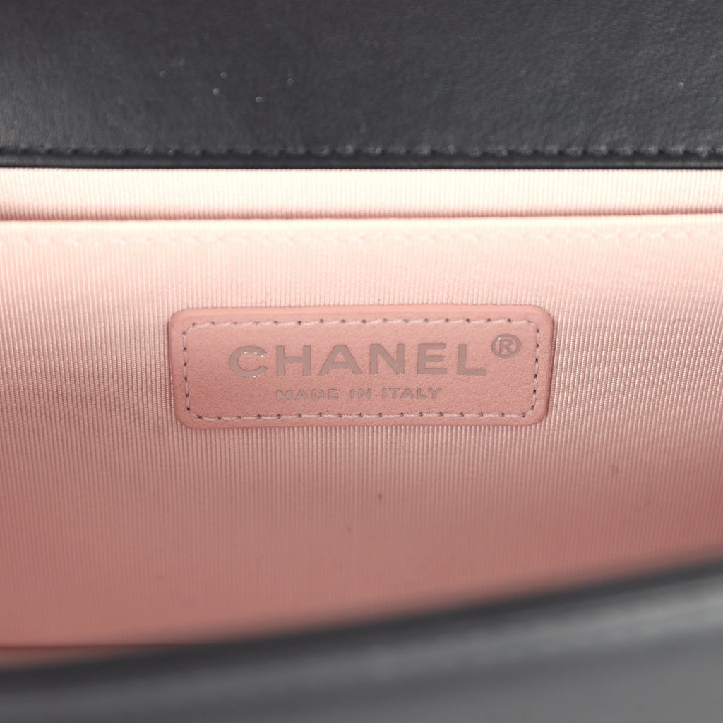 Chanel Medium Boy Bag Black Pearl Chevron Calfskin Silver Hardware