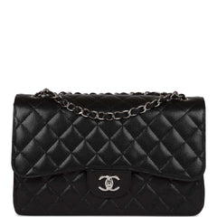 Chanel Jumbo Classic Double Flap Bag Black Caviar Silver Hardware
