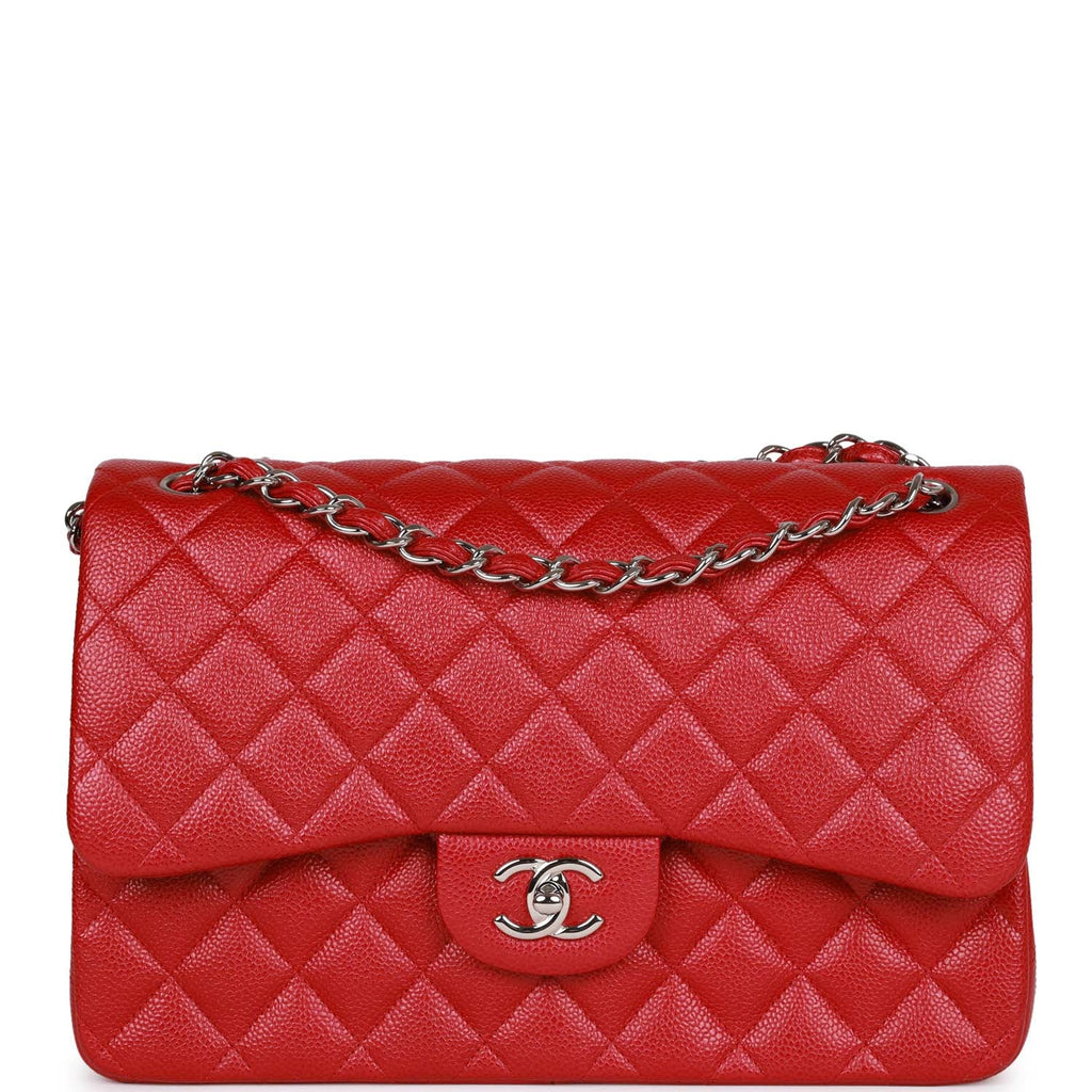 Pre-owned Chanel Jumbo Classic Double Flap Bag Metallic Red Caviar Sil ...