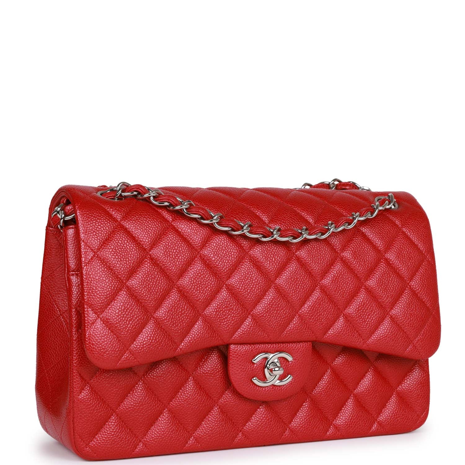 Pre-owned Chanel Jumbo Classic Double Flap Bag Metallic Red Caviar Sil ...