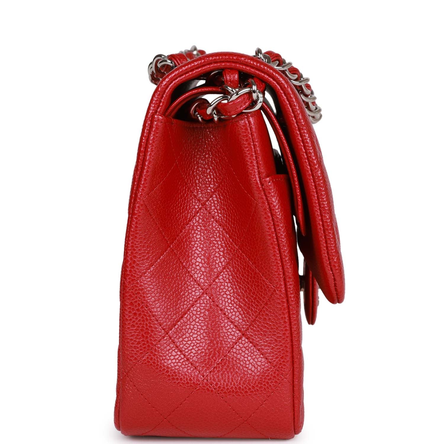 Pre-owned Chanel Jumbo Classic Double Flap Bag Metallic Red Caviar Sil ...