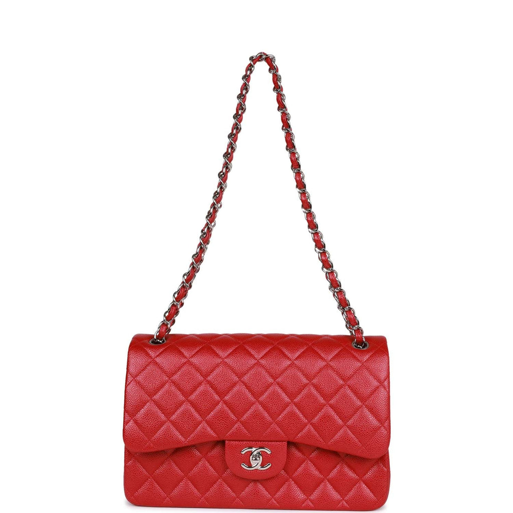 Pre-owned Chanel Jumbo Classic Double Flap Bag Metallic Red Caviar