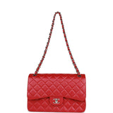 Pre-owned Chanel Jumbo Classic Double Flap Bag Metallic Red Caviar Silver Hardware