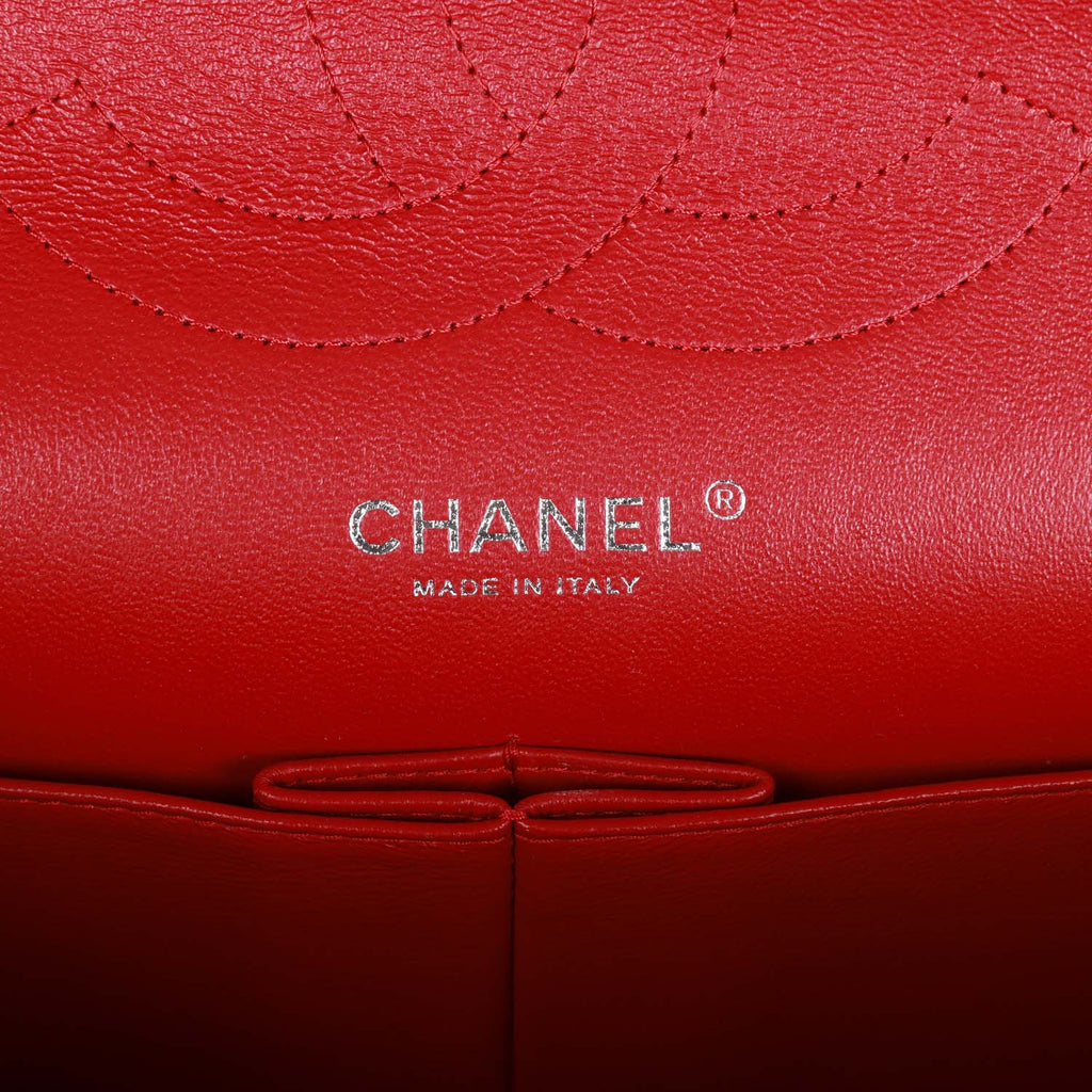 Pre-owned Chanel Jumbo Classic Double Flap Bag Metallic Red Caviar Silver Hardware
