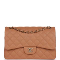 Chanel Jumbo Classic Double Flap Bag Dark Beige Caviar Gold Hardware