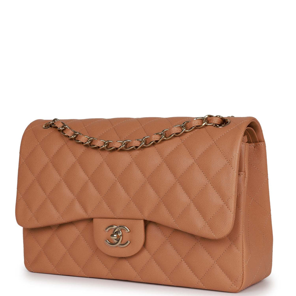 Chanel Jumbo Classic Double Flap Bag Dark Beige Caviar Gold