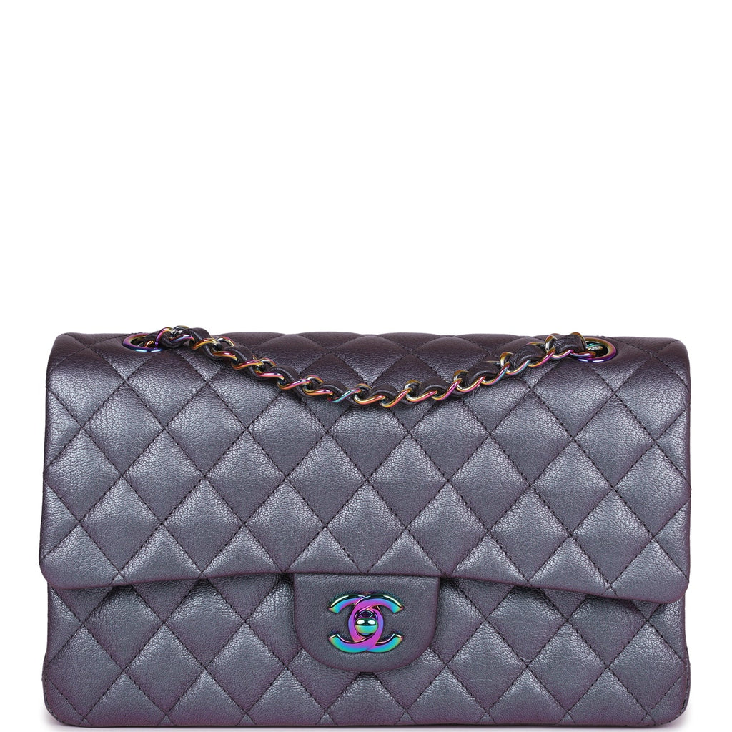 CHANEL Iridescent Goatskin Quilted Small Double Carry Waist Chain Flap  Purple, FASHIONPHILE