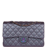 Pre-owned Chanel Medium Classic Double Flap Bag Iridescent Purple Mermaid Goatskin Rainbow Hardware