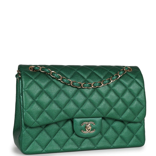 Chanel Green Quilted Caviar New Classic Double Flap Maxi Q6BAQP0FG6000