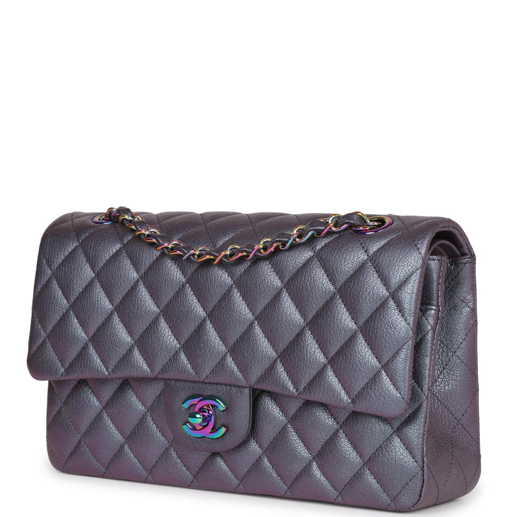 Pre-owned Chanel Medium Classic Double Flap Bag Iridescent Purple Mermaid  Goatskin Rainbow Hardware