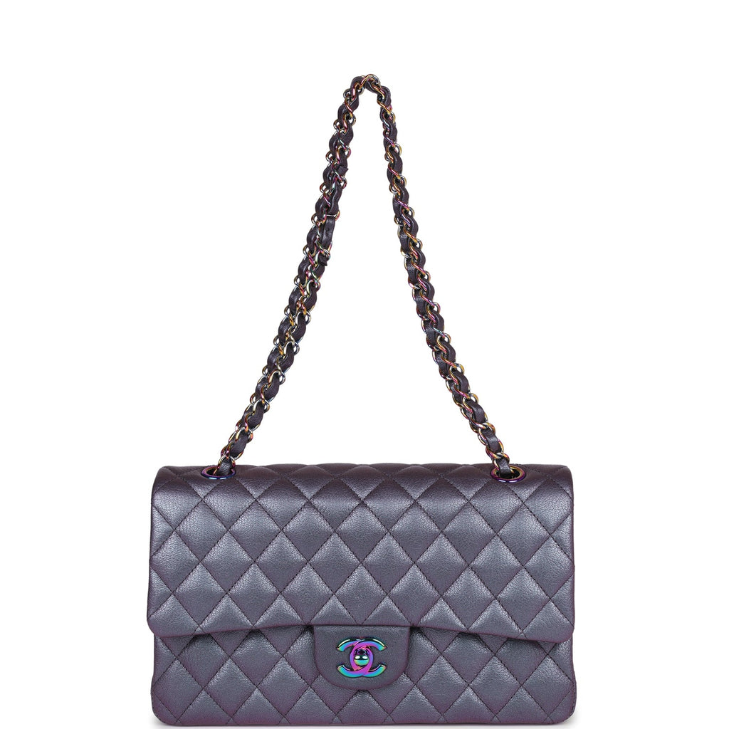 Pre-owned Chanel Medium Classic Double Flap Bag Iridescent Purple