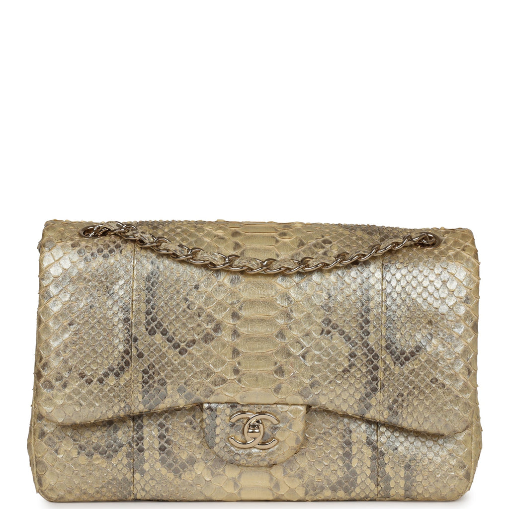Pre-owned Chanel Jumbo Classic Double Flap Gold Metallic Python Gold Hardware