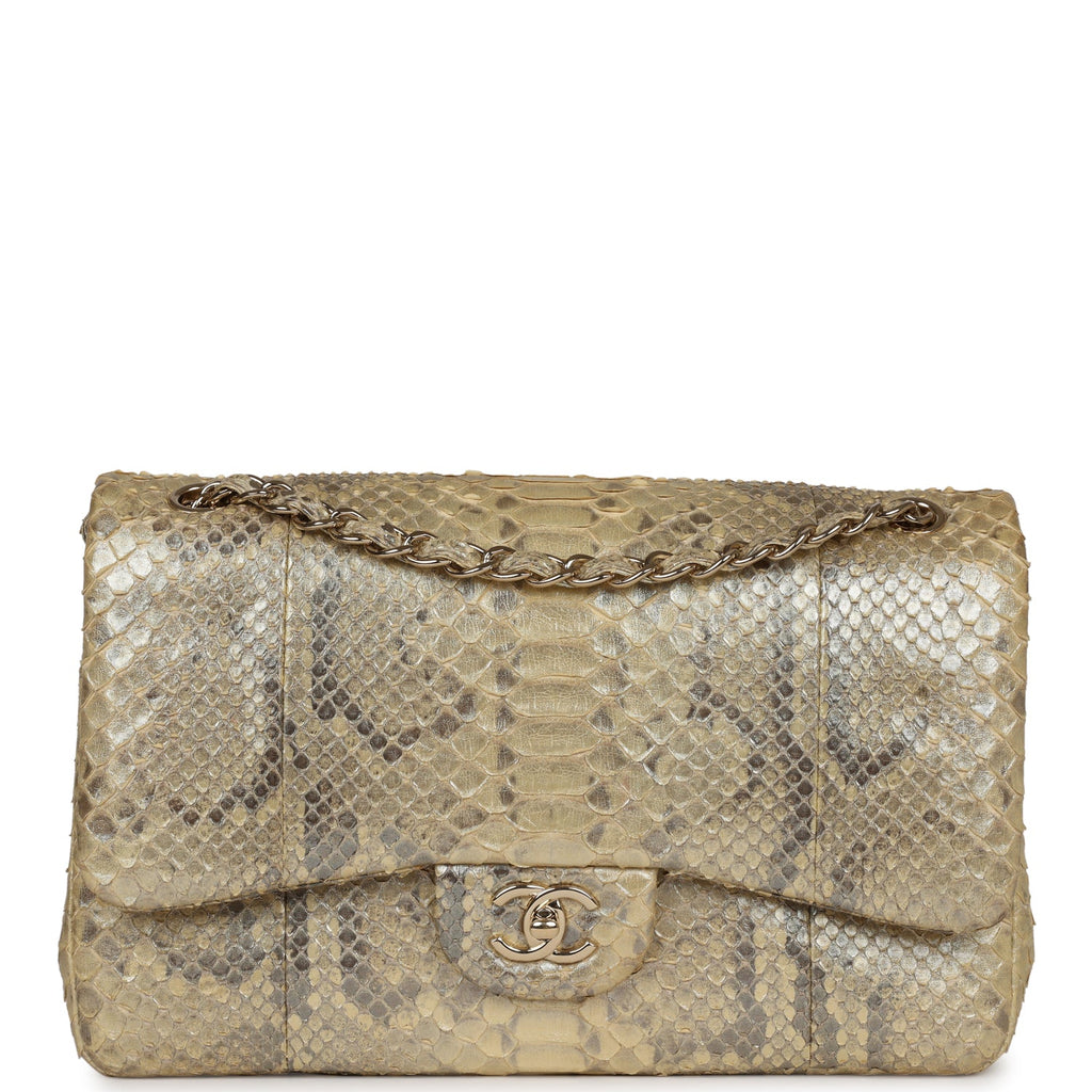 Teal Python Chanel Pre-owned Chanel Jumbo Classic Double Flap Gold Metallic Python Gold H
