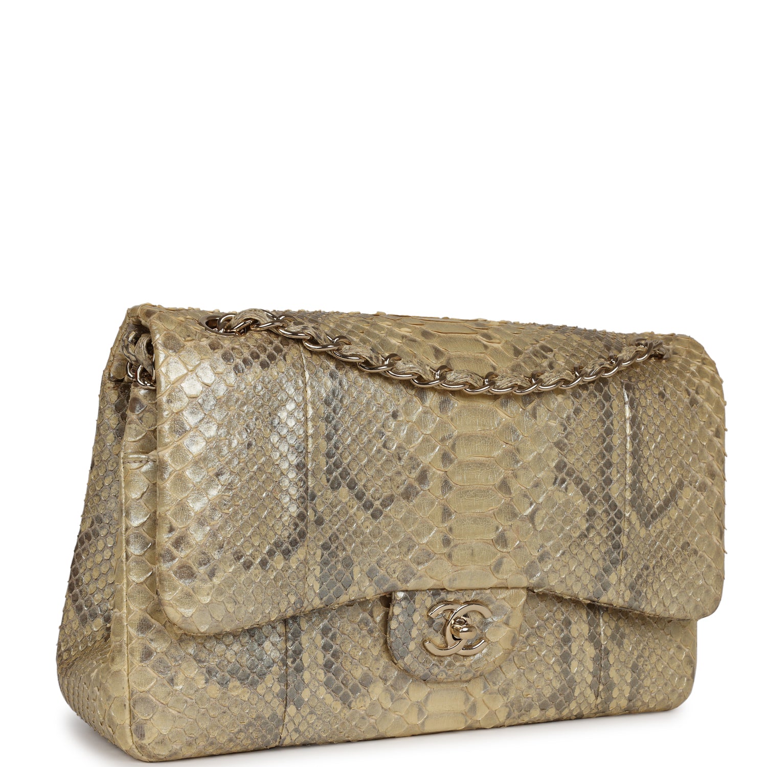 Pre-owned Chanel Jumbo Classic Double Flap Gold Metallic Python Gold H