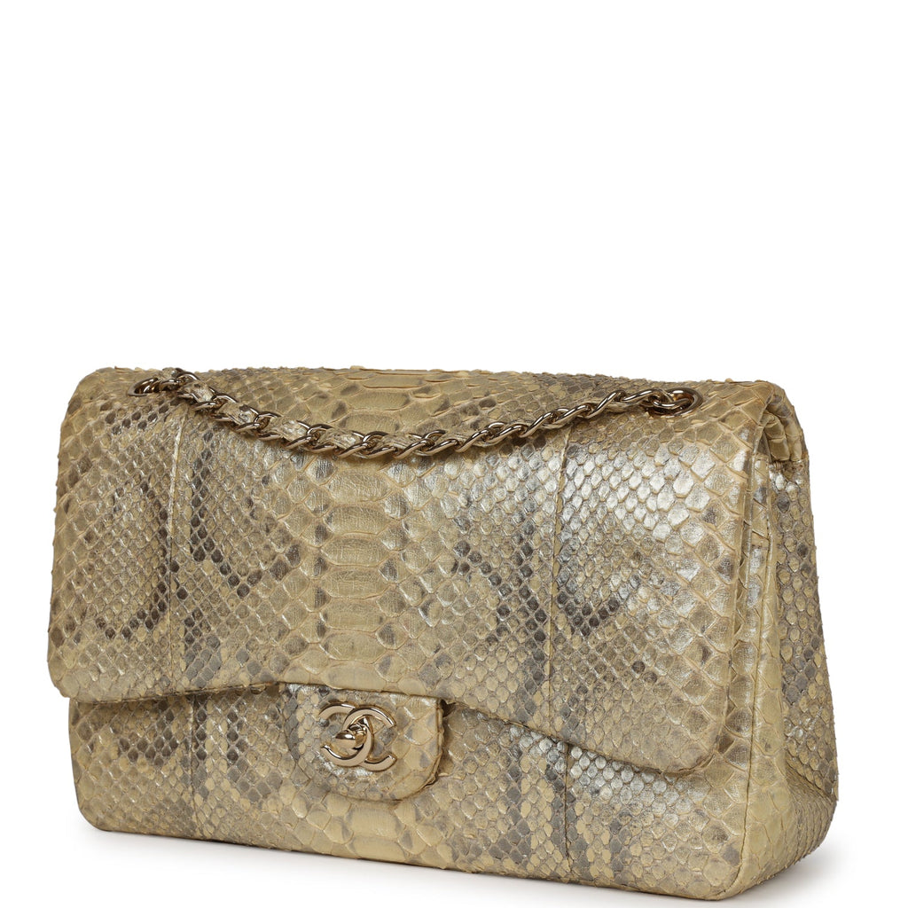 Pre-owned Chanel Jumbo Classic Double Flap Gold Metallic Python