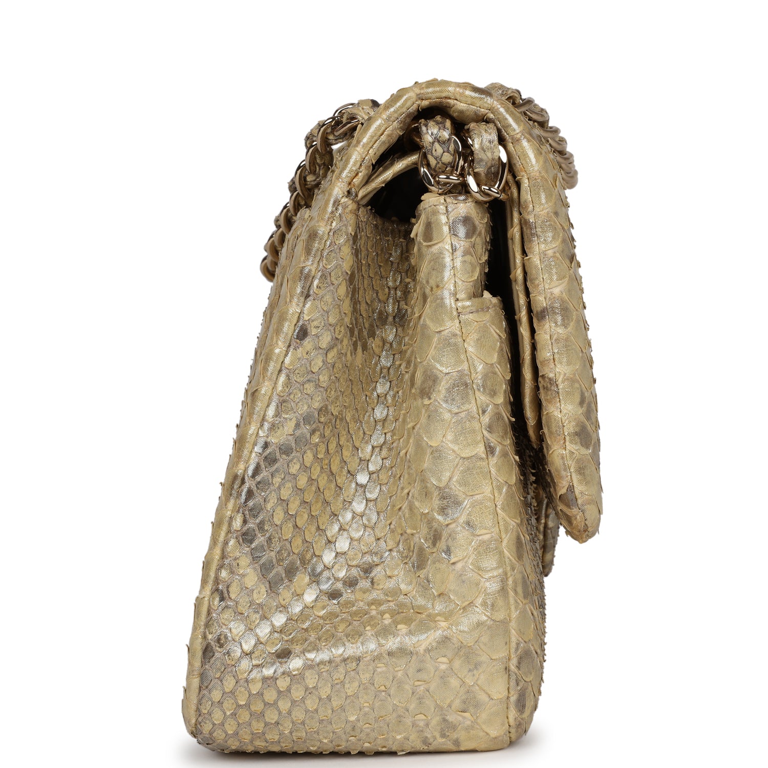 Pre-owned Chanel Jumbo Classic Double Flap Gold Metallic Python Gold H
