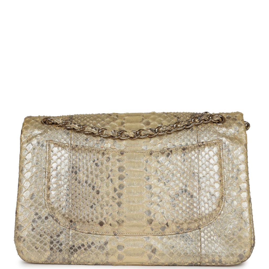 Pre-owned Chanel Jumbo Classic Double Flap Gold Metallic Python