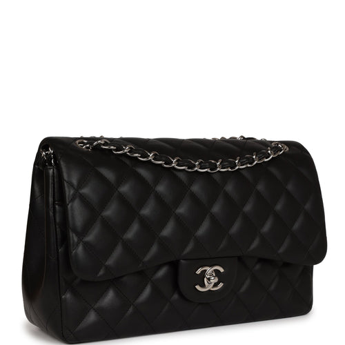 Pre-owned Chanel Jumbo Classic Double Flap Black Lambskin Silver Hardware