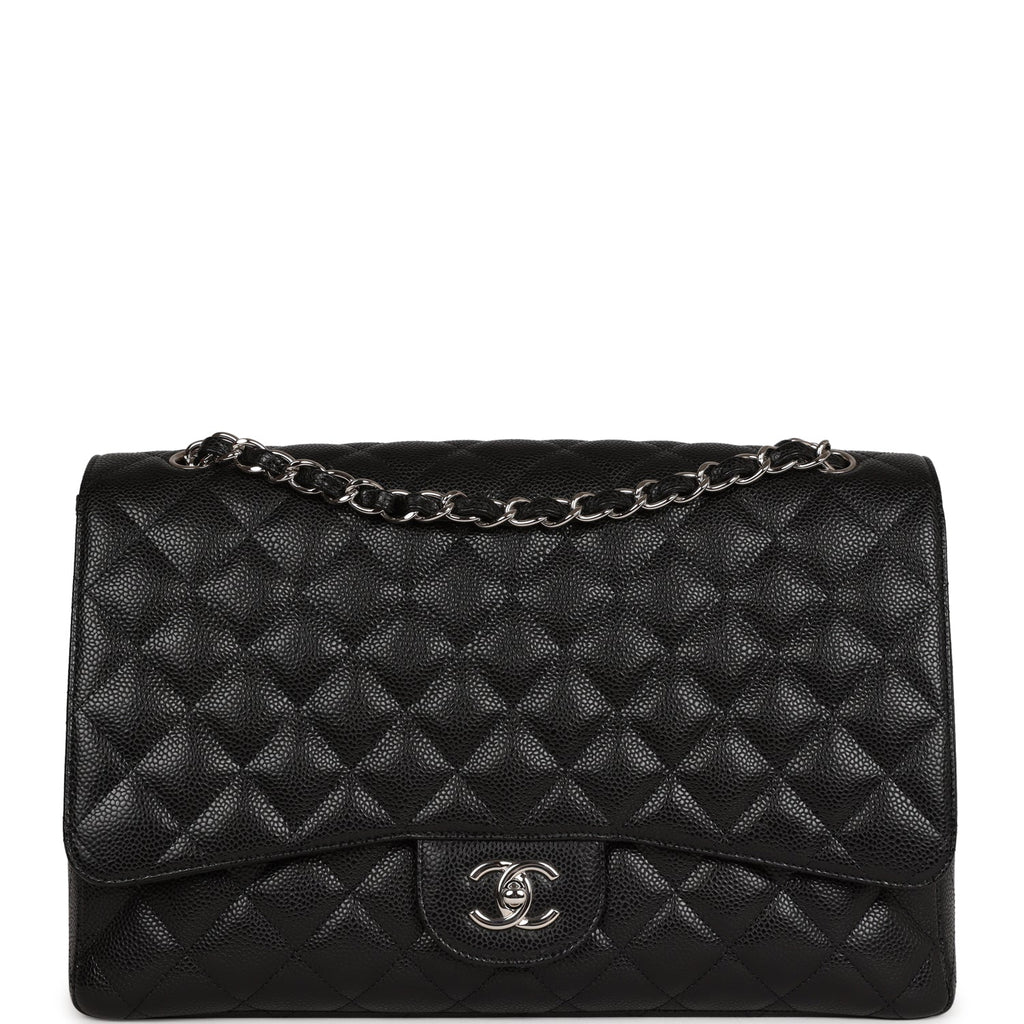 Pre-owned Chanel Maxi Classic Single Flap Bag Black Caviar Silver Hard –  Madison Avenue Couture