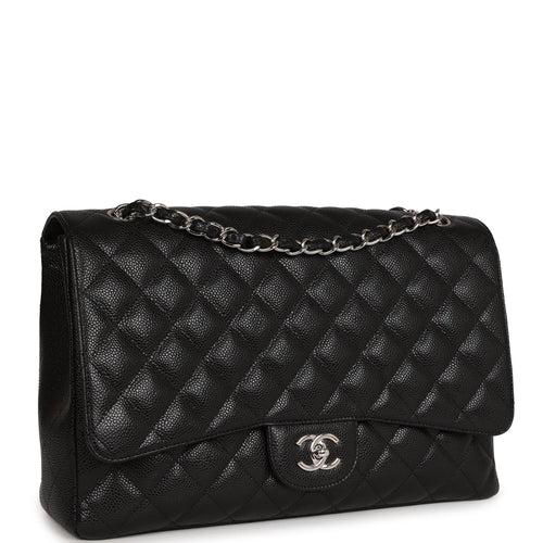 Pre-owned Chanel Maxi Classic Single Flap Bag Black Caviar Silver Hardware
