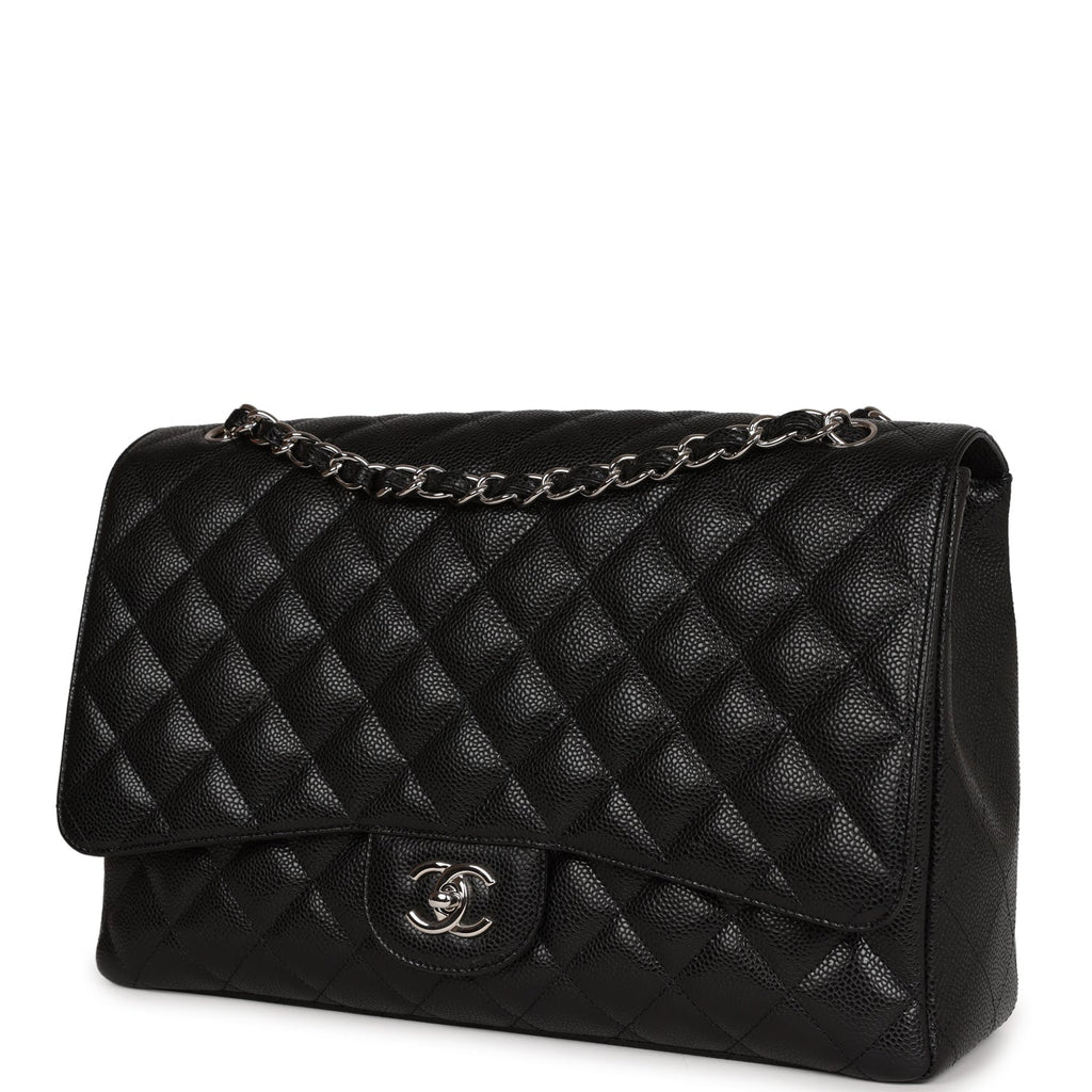 Pre-owned Chanel Maxi Classic Single Flap Bag Black Caviar Silver Hard –  Madison Avenue Couture