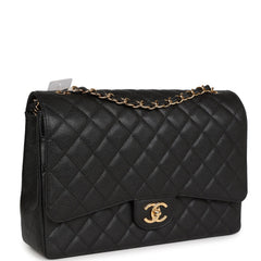 Chanel Maxi Classic Double Flap Black Caviar Gold Hardware