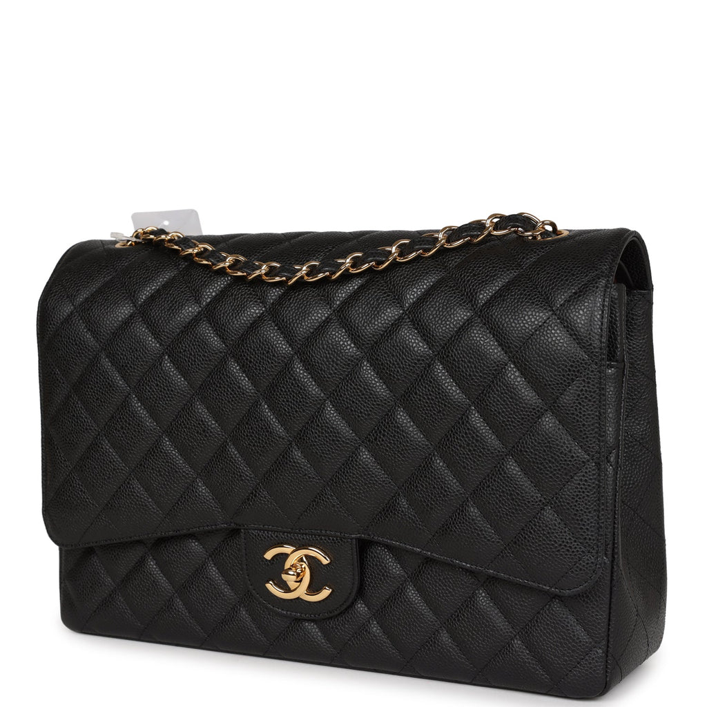 CHANEL Double Flap Maxi Bag Black Caviar with Gold Hardware 2011
