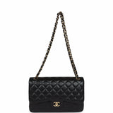 Pre-owned Chanel Jumbo Classic Double Flap Black Lambskin Gold Hardware