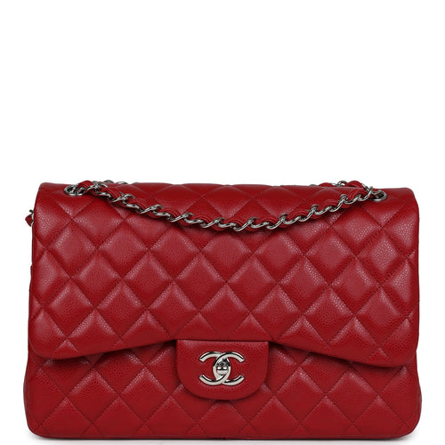 Chanel Jumbo Classic Double Flap Bag Red Caviar Silver Hardware