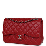 Chanel Jumbo Classic Double Flap Bag Red Caviar Silver Hardware