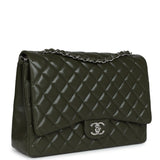 Chanel Maxi Classic Double Flap Bag Olive Green Caviar Silver Hardware
