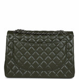 Chanel Maxi Classic Double Flap Bag Olive Green Caviar Silver Hardware