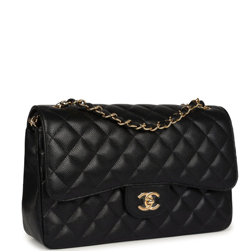 Chanel Jumbo Classic Double Flap Bag Black Caviar Gold Hardware