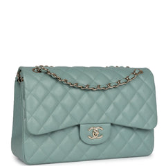 Chanel Jumbo Classic Double Flap Bag Dark Green Caviar Light Gold Hardware