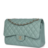 Chanel Jumbo Classic Double Flap Bag Light Green Caviar Light Gold Hardware