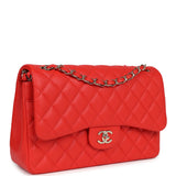 Pre-owned Chanel Jumbo Classic Double Flap Red Caviar Light Gold Hardware