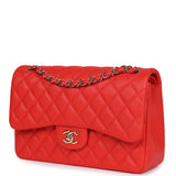 Pre-owned Chanel Jumbo Classic Double Flap Red Caviar Light Gold Hardware