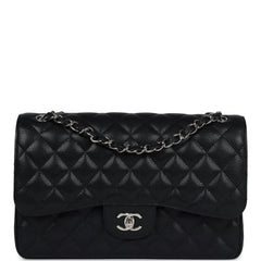 Chanel Jumbo Classic Double Flap Bag Black Caviar Silver Hardware