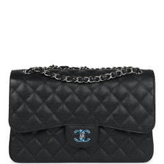 Chanel Jumbo Classic Double Flap Bag Black Caviar Silver Hardware