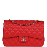 Chanel Jumbo Classic Double Flap Bag Red Lambskin Light Gold Hardware