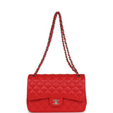 Chanel Jumbo Classic Double Flap Bag Red Lambskin Light Gold Hardware