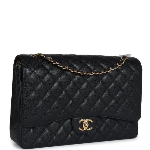Chanel Maxi Classic Double Flap Bag Black Caviar Gold Hardware