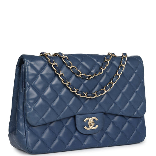 Pre-owned Chanel Jumbo Classic Single Flap Bag Blue Lambskin Brushed Gold Hardware