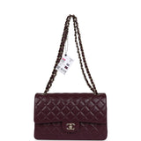 Chanel Jumbo Classic Double Flap Bag Dark Burgundy Shiny Caviar Gold Hardware